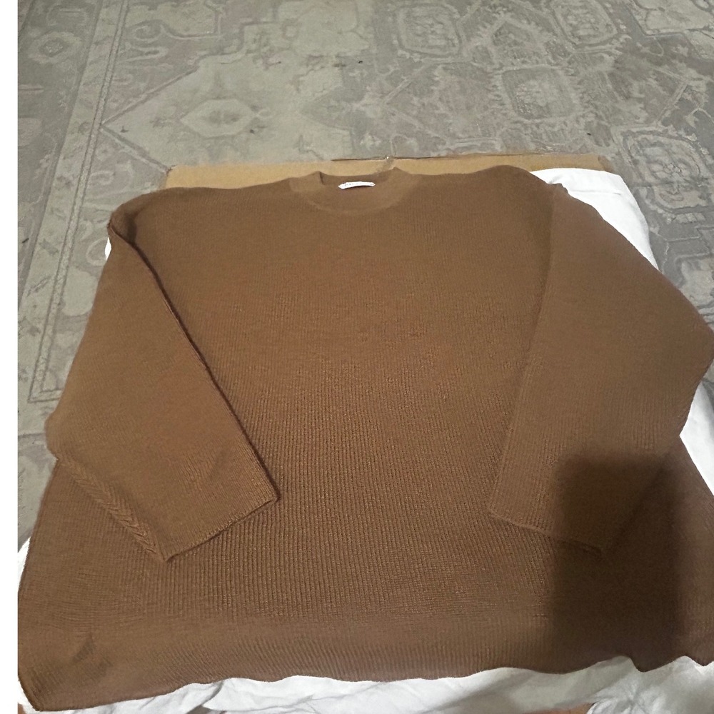 Zenana Women Brown Ribbed Knit Lounge Set Oversized Sweater & Shorts Med